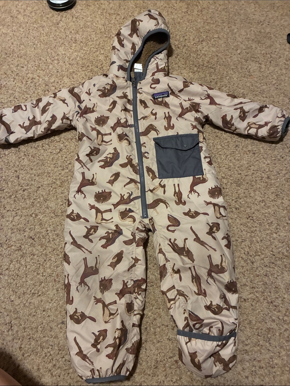Patagonia Kids Beige Animal Print Hooded with Brown Accents